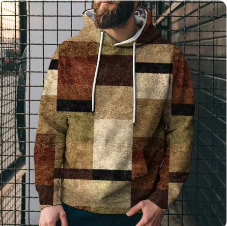 Colorblock Plaid Hooded Sweatshirt