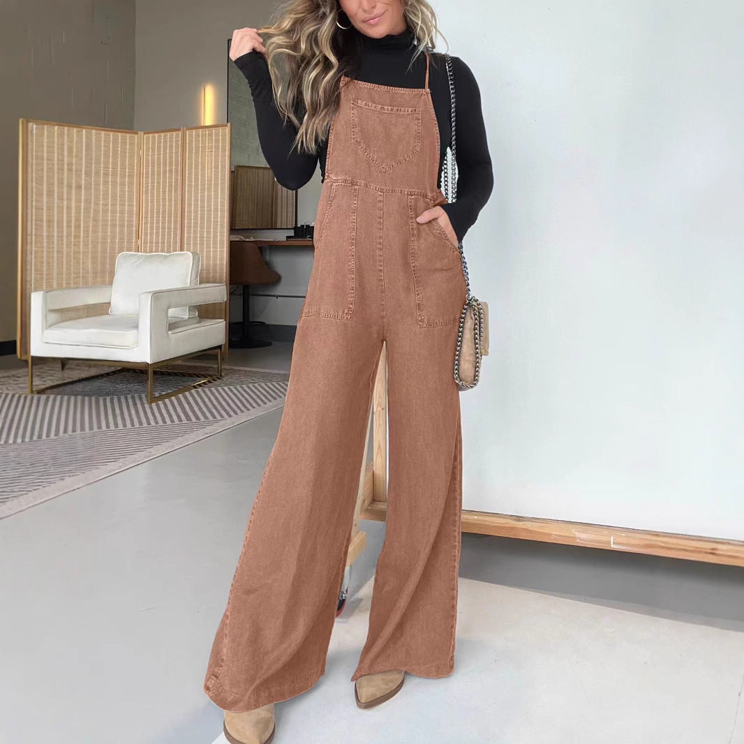 Trendy Denim Wide-Leg Jumpsuit for Women