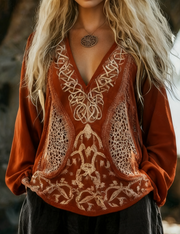 Boho Embroidered V-Neck Ethnic Blouse