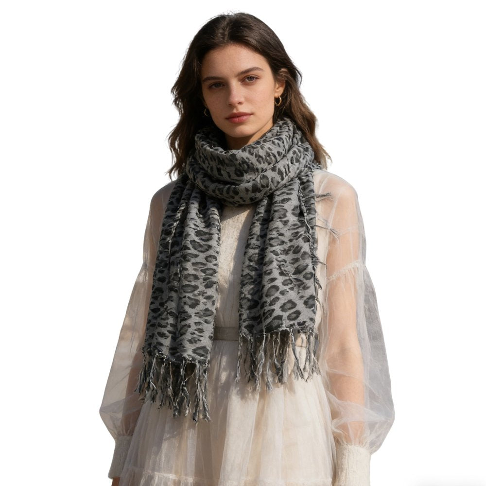 Grey Leopard Square Scarf for Women Men - Luxe Evening Wear Accessory