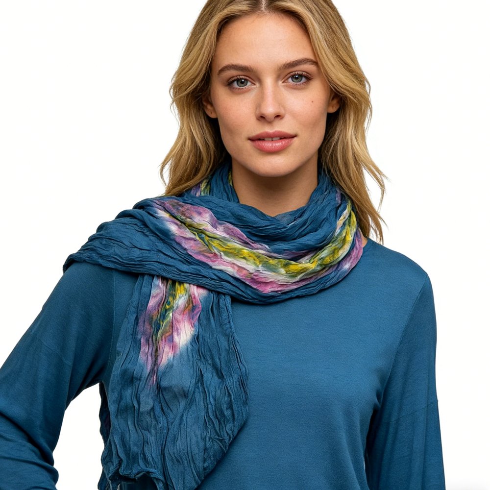 Bohemian Turquoise Tie-Dye Cotton Scarf - Soft & Breathable