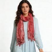 Long Boho Pink Leopard Scarf with Metallic Threads