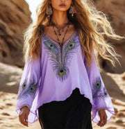 Flowy V-Neck Bell Sleeve Bohemian Boho Tunic Top