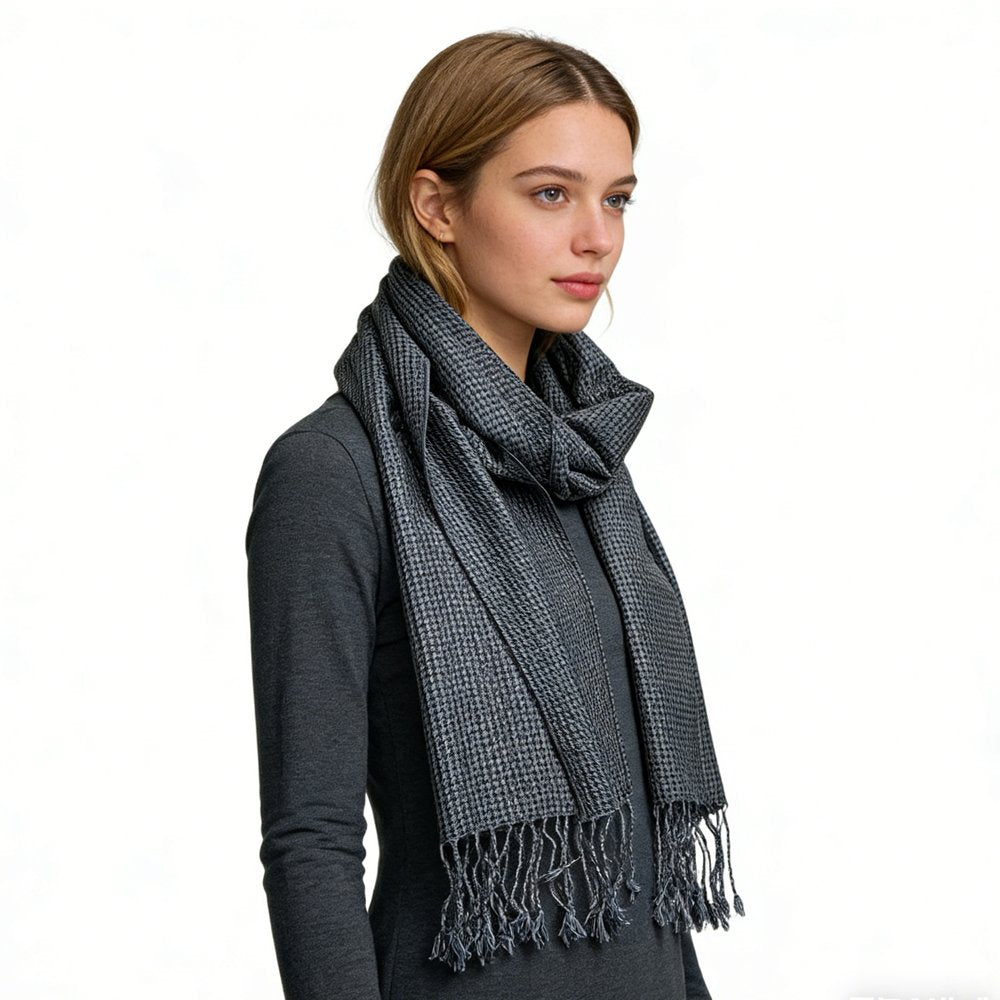 2pc Grey Tone-on-tone Jacquard Scarf Set, Luxe Evening Wear for Women & Men