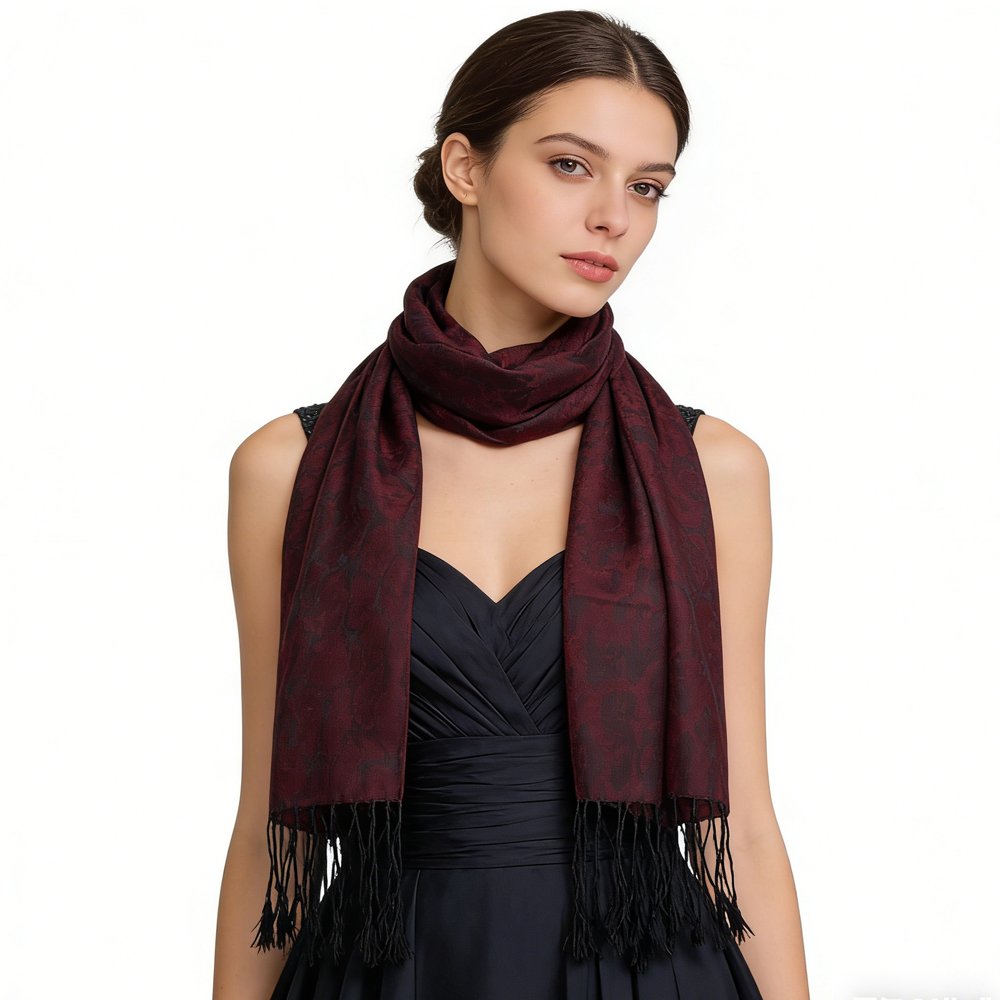 2-Piece Magenta Floral Jacquard Scarf Set for Women & Men