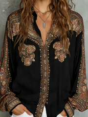 Vintage Boho Ethnic Long-Sleeve Print Shirt