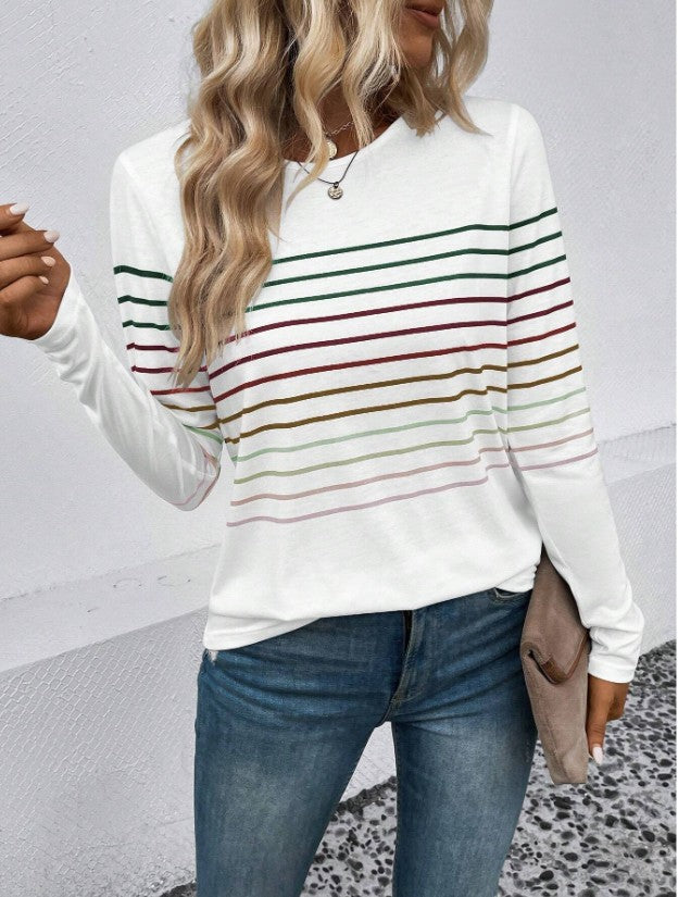 Women's Striped Round Neck Long Sleeve Casual Top