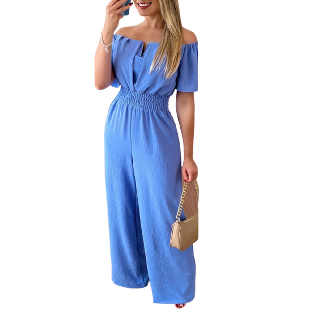 Chic Off-Shoulder Waist-Trimming Straight Jumpsuit