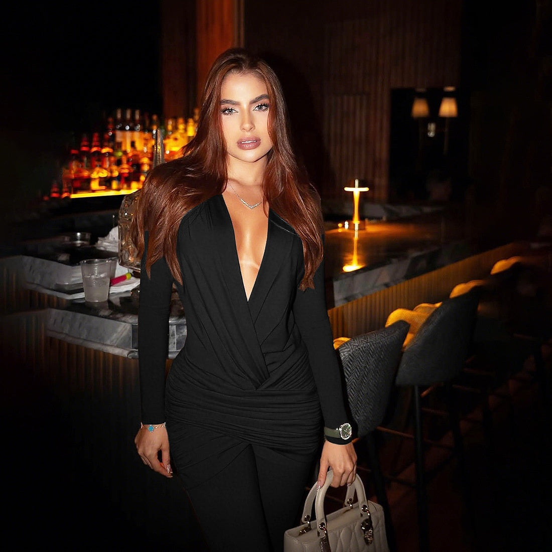 Women's Sexy Deep V Slim-Fit Flared Jumpsuit
