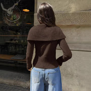 Womens Solid-color Lapel Knitted Pullover Sweater