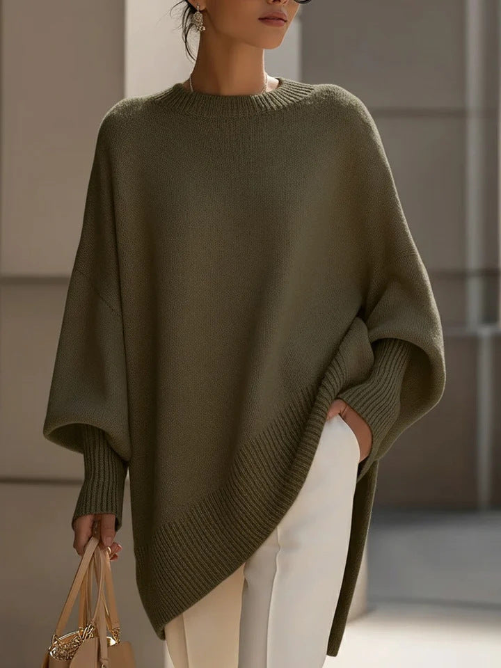 Womens Loose, Effortless-style Crew-neck Knit Sweater