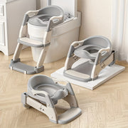 3‑in‑1 Adjustable Portable Toilet Seat with Foldable Step Stool and Safety Harness – Multi‑Color Plastic Design