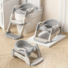 3‑in‑1 Adjustable Portable Toilet Seat with Foldable Step Stool and Safety Harness – Multi‑Color Plastic Design