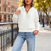 Contrasting Trim Long Sleeve Half Zip Hoodie for Women