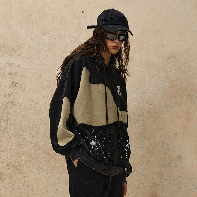 Vintage Splash-Ink Patchwork Streetwear Sweater