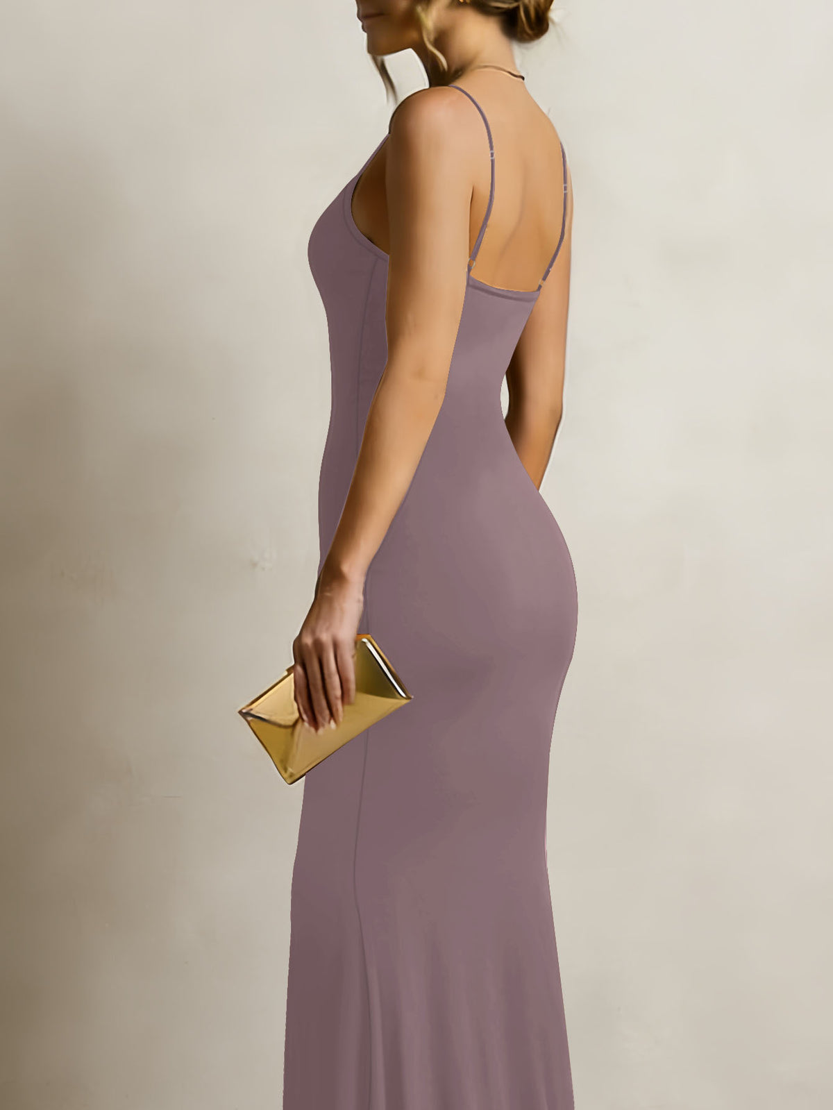 Women's Solid Color Spaghetti Strap Square Neck Bodycon Maxi Dress, Elegant Sleeveless Mermaid Evening Dress Summer Dress for Women