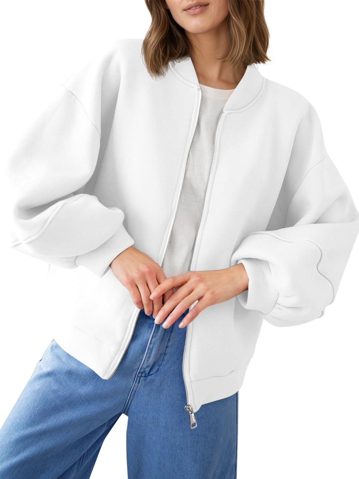 Cozy Women's Bomber Jacket - Soft & Warm Zip-Up Sweatshirt
