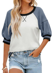 Color Block Crew Neck Sweatshirt for Women - Soft & Cozy Loose Fit Pullover Tops