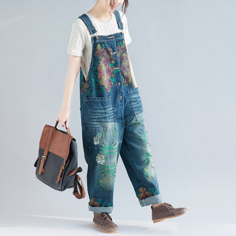 Women's Plus Size Distressed Denim Overalls