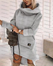 Women's High-Neck Hooded Mid-Length Hoodie