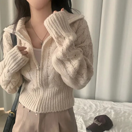 Early Sweater Coat Slim Fit Slimming V-neck Long Sleeve Top