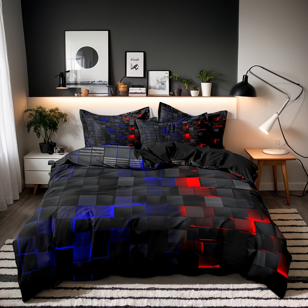 Modern Geometric Cube Design Duvet Cover Set Soft Brushed Breathable Zip Closure