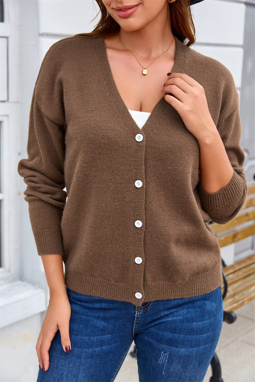 Womens Long-sleeved, Button-up Versatile Knit Cardigan Jacket