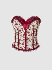 Vintage Floral Camisole Top with Lace Trim