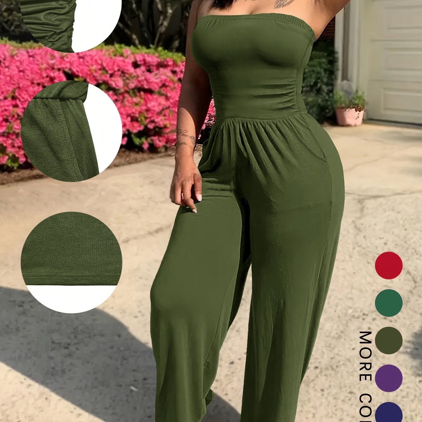 Comfy Chenille Strapless Casual One-Piece Jumpsuit