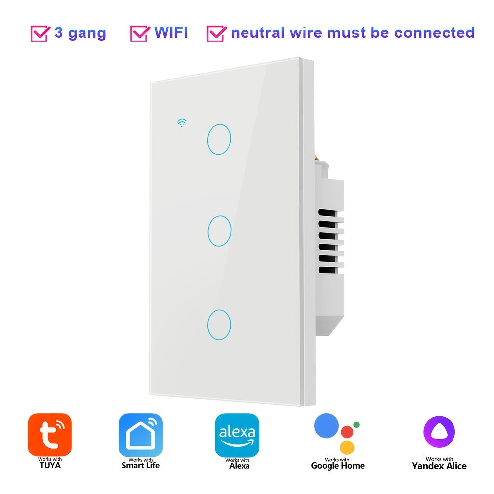 Smart Touch Wall Switch with Voice Control for LED Lighting, 1-4 Gang
