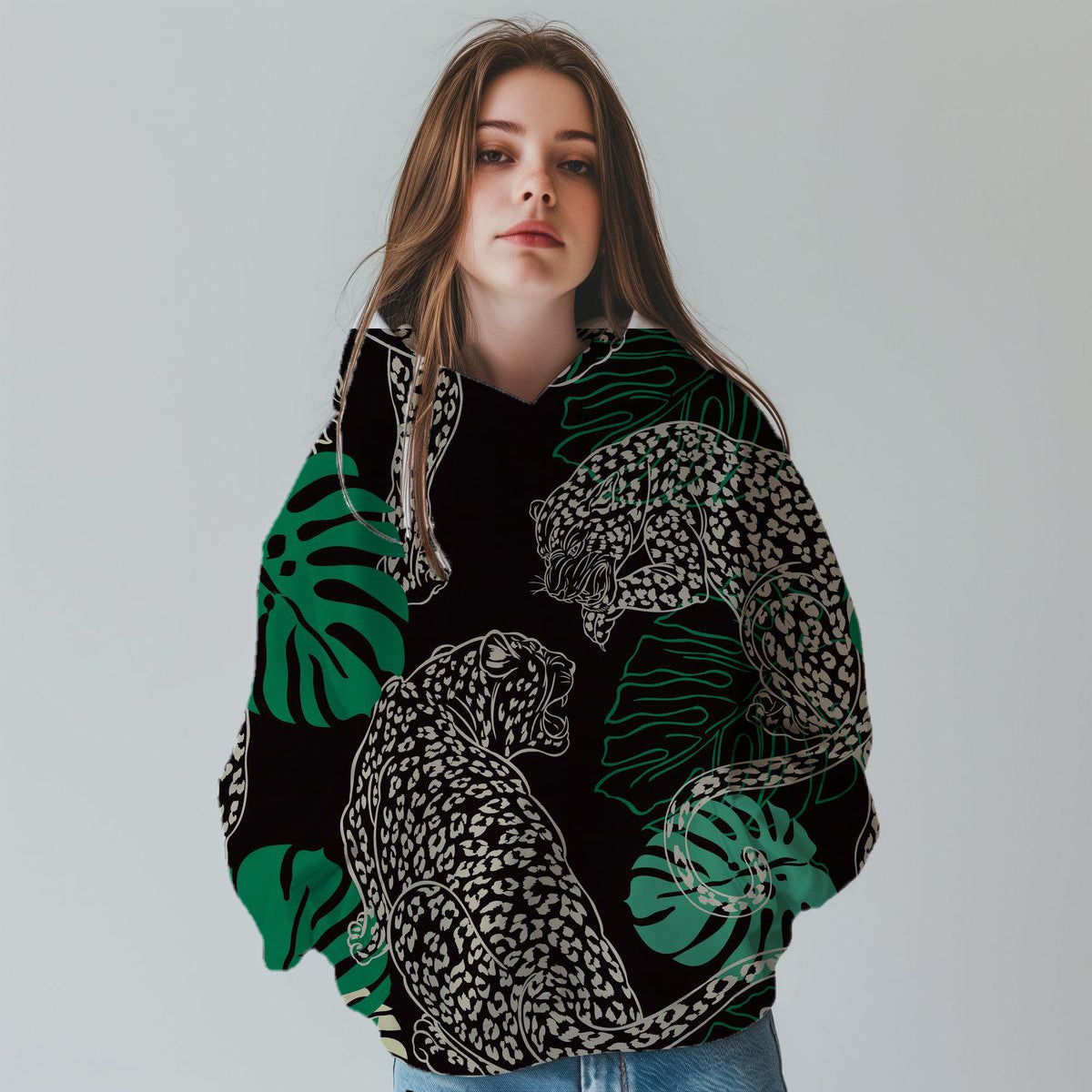 Chic 3D Leopard Print Digital Fashion Sweatshirt