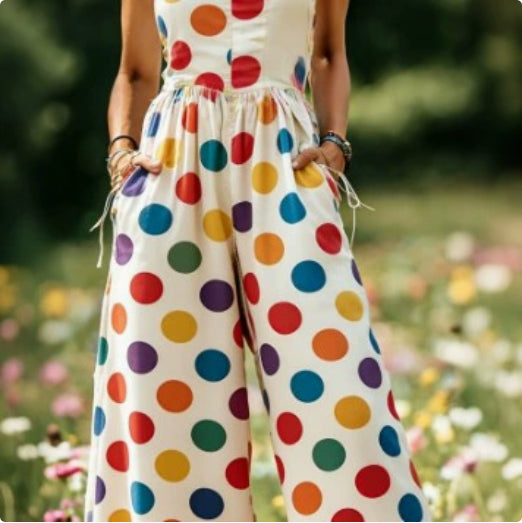Women's Sweet Digital Print Button Suspender Casual Pants