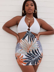 Beach Tankini Swimsuit with High Neck and Bikini Bottoms