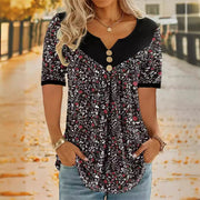 Floral V-Neck Short Sleeve T-Shirt for Women