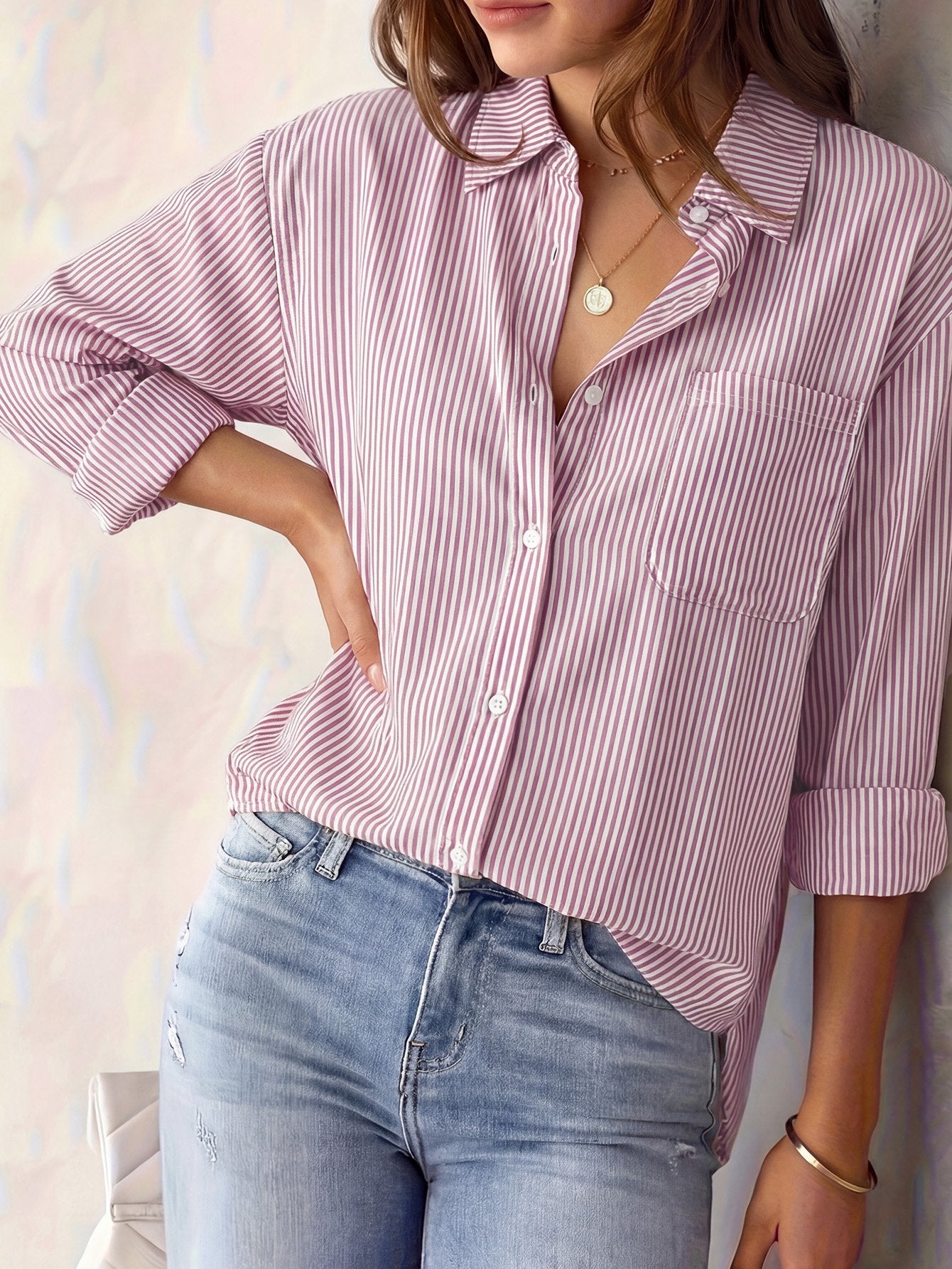 Classic Striped Button Down Blouse