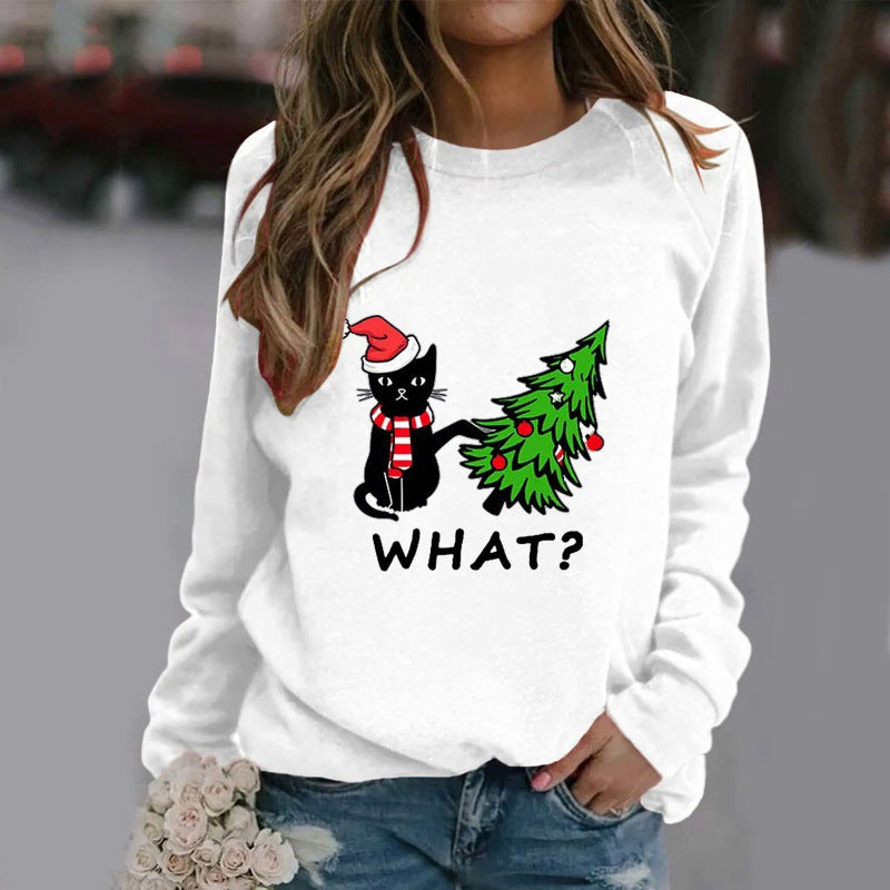 Festive Ugly Cat Long-Sleeve Christmas Women's Tee