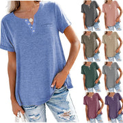 Casual Curved Hem Henley Tee for Women