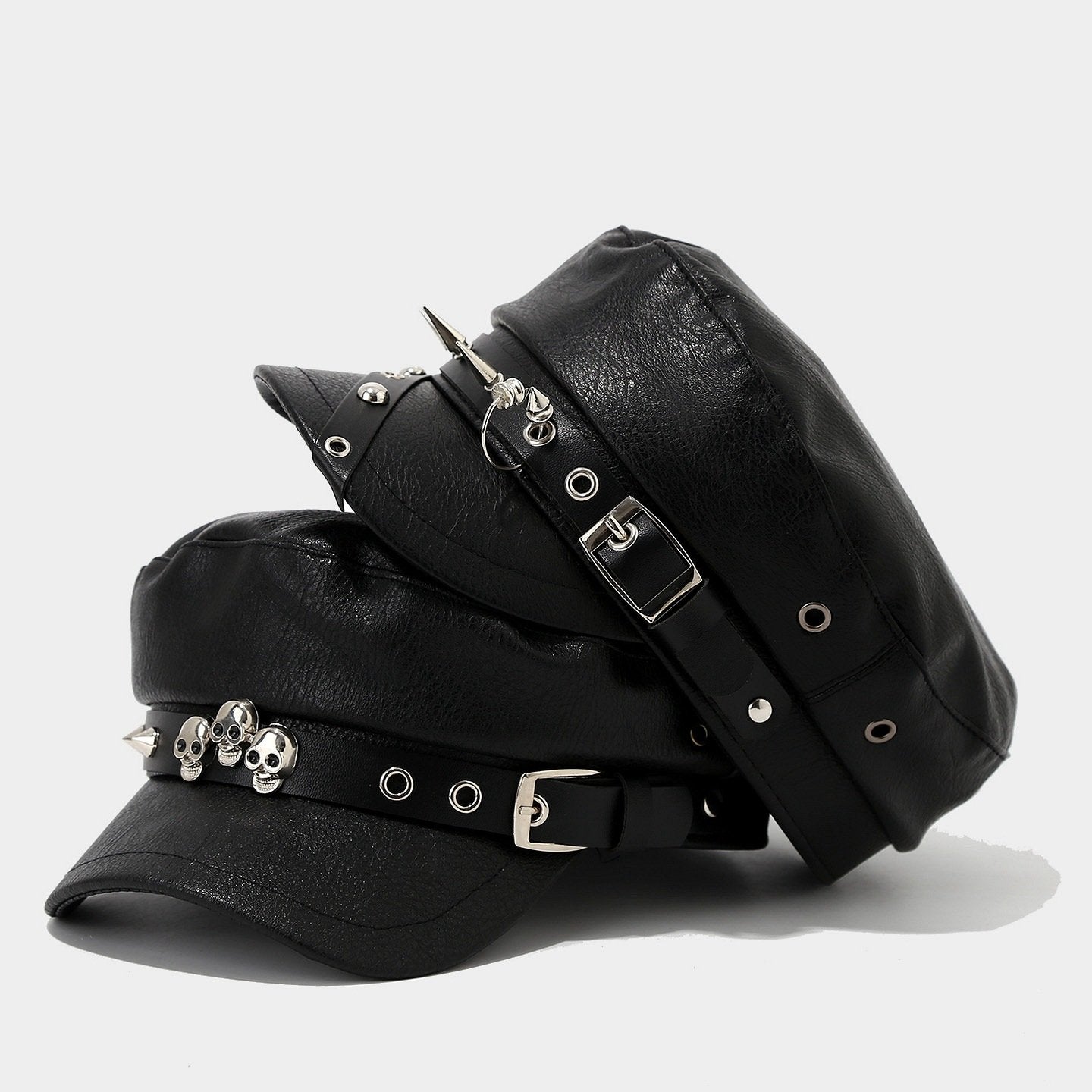 Trendy Skull Cap with Rivet Belt Buckle