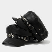 Trendy Skull Cap with Rivet Belt Buckle