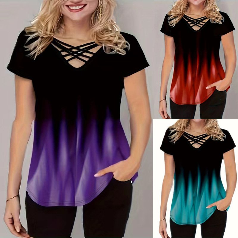 Gradient Flame Print V Neck Tunic Top
