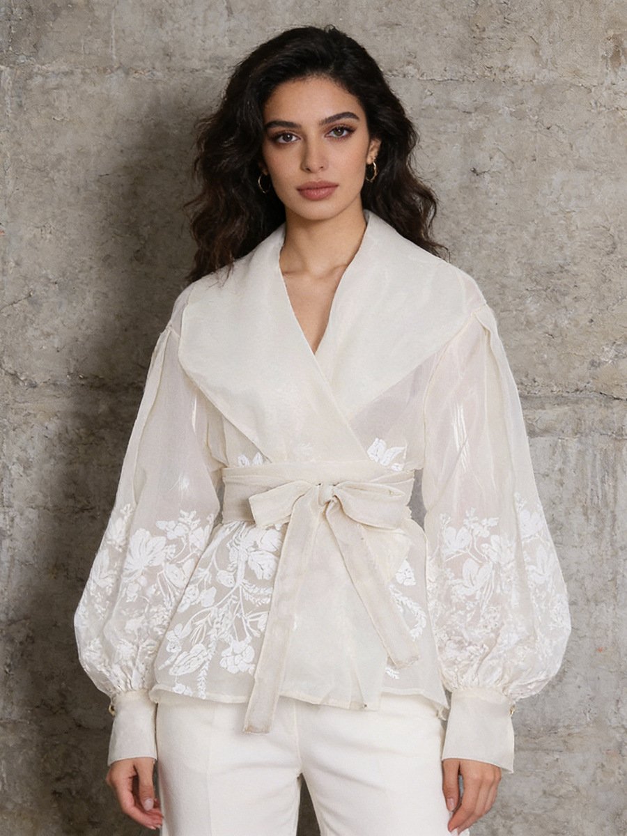 Elegant Floral Blouse with Adjustable Waist