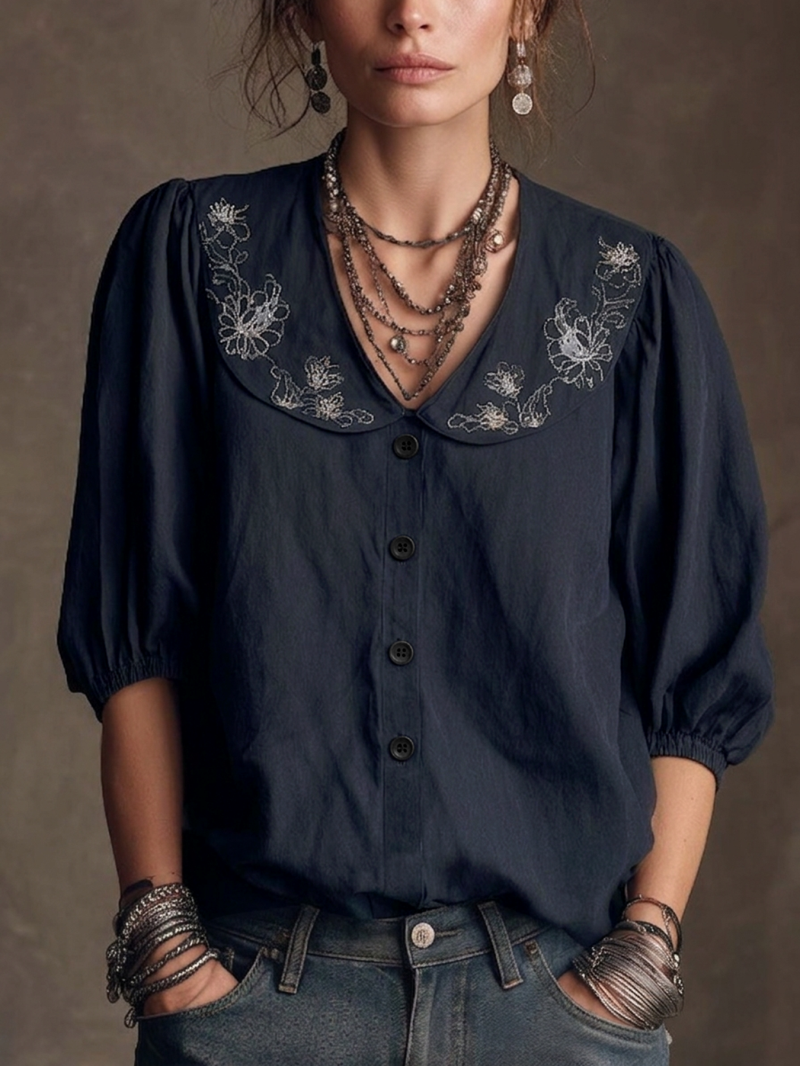 Vintage Floral Blouse with Puff Sleeves