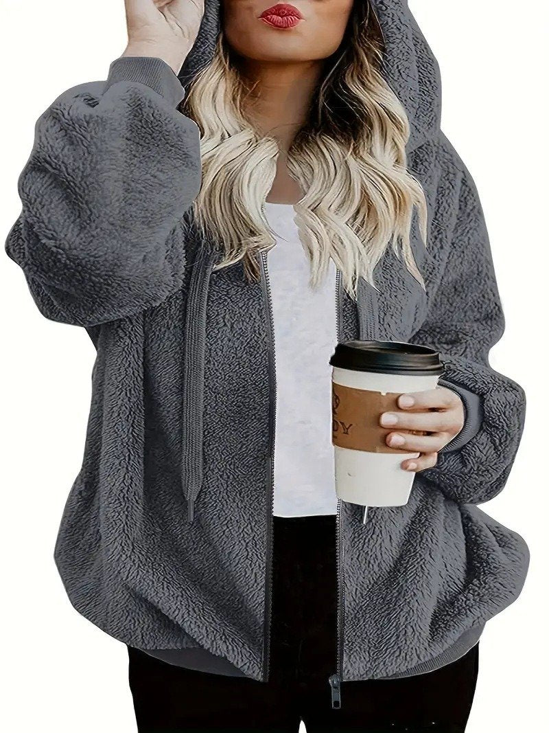 Cozy Hooded Coat - Soft Fleece Zip-Up Jacket