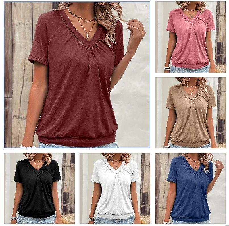 Relaxed Fit V-Neck Short Sleeve Tee for Women