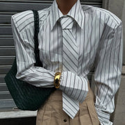 Formal Striped Cardigan Blazer with Tie Shirt Detail