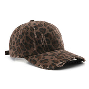 Distressed Leopard Print Baseball Cap for Women, Adjustable Vintage Style Casual Hat
