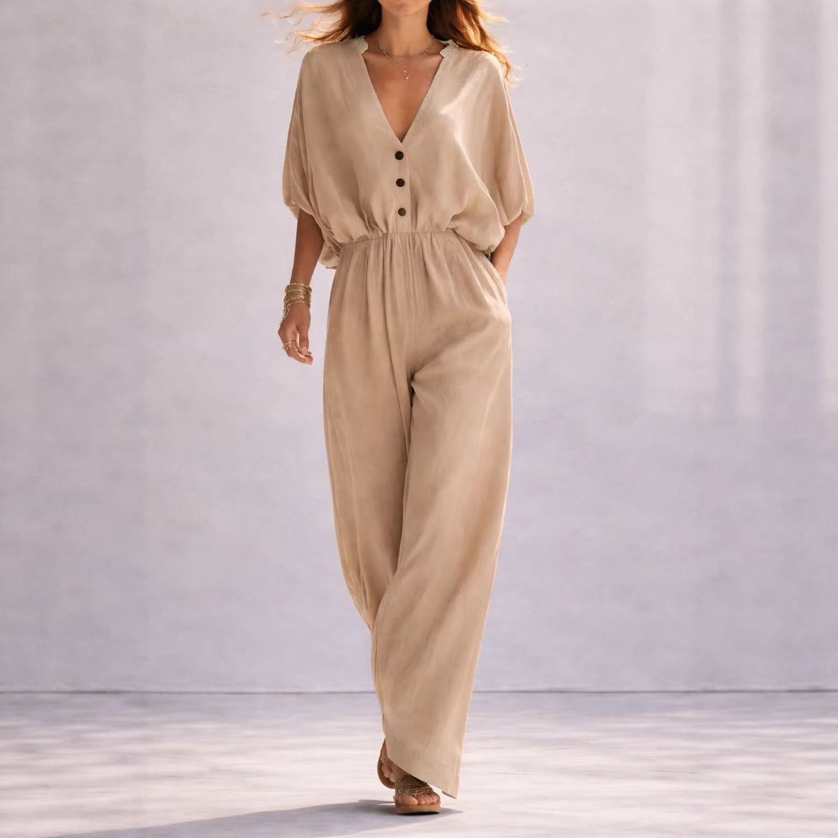 Women's Summer V-Neck Loose Jumpsuit & Romper