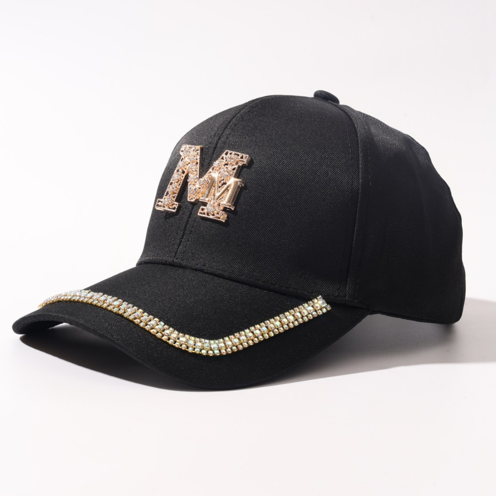 Luxury Sport Cap with Double M Logo & Rhinestones