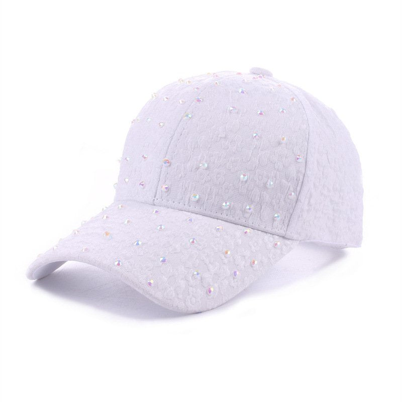 Chic Summer Baseball Cap for Women - Rhinestone Embellished, Sun Protection