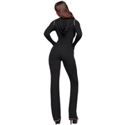 Letter-Print Hooded Bodycon Zipper Jumpsuit